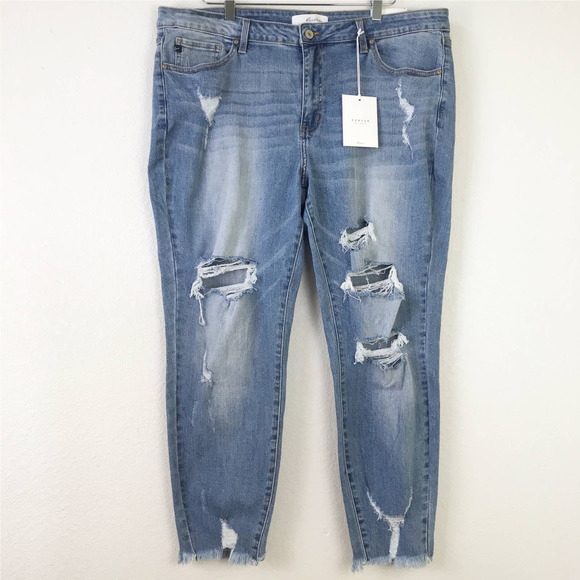 NWT KanCan Lori Mid Rise Ankle Distressed Raw Hem Skinny Jeans Plus Size 3XL/20W - Picture 1 of 15